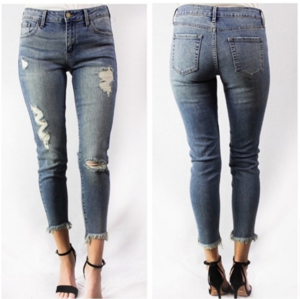 JBD Just Black Denim Jeans Fringed Womens 29 Blue Distressed #DP311